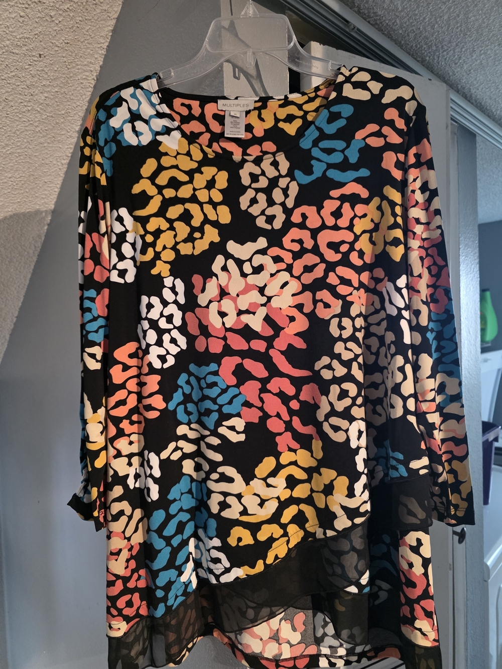 Multiples Black Multicolor Abstract Leopard Print Blouse